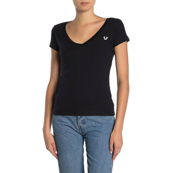 True Religion Women's Deep V-Neck Tee T-Shirt - Picture 1 of 2